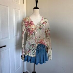 VTG Pendleton Sheer floral Blouse Cotton Silk Blend